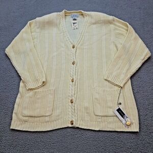 Jennifer Moore Cardigan Womens Medium Cream Cable Knit Button Up V-Neck NWT